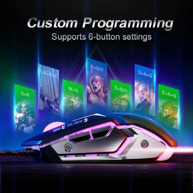Inphic W-02 USB Wired Mouse Gaming Macro-Programmable Illuminated Computer Mice(Gray)