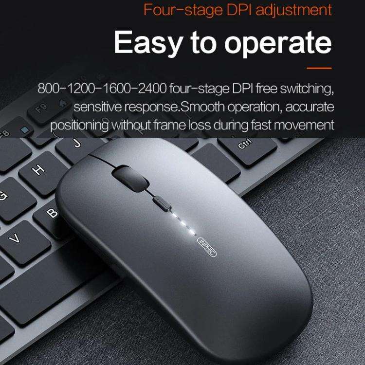 Inphic M1 PRO Wireless Bluetooth Tri-mode Rechargeable Mute Mouse With Battery Level Display(Silver)