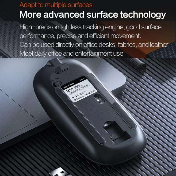 Inphic M1 PRO Wireless Bluetooth Tri-mode Rechargeable Mute Mouse With Battery Level Display(Silver)