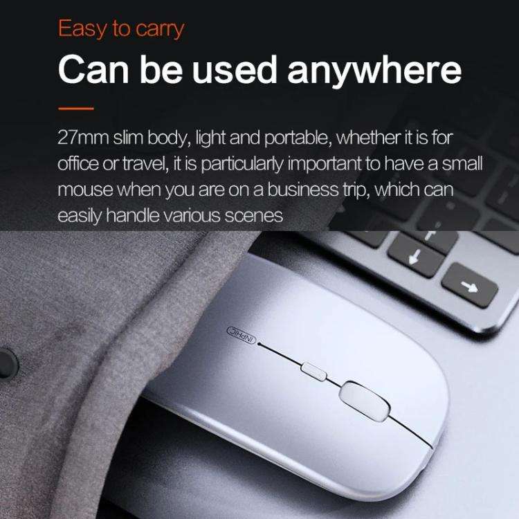 Inphic M1 PRO Wireless Bluetooth Tri-mode Rechargeable Mute Mouse With Battery Level Display(Silver)