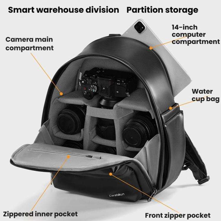 Cwatcun D125 Medium Shoulder Camera Bag Waterproof Casual Photography Backpack(Black)