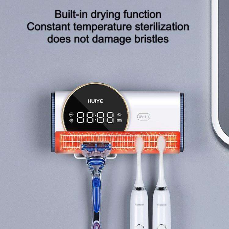 HUIYE UV Toothbrush And Razor Sanitizer Drying Box With LCD Display Wall-Mounted No-Drill Electri...