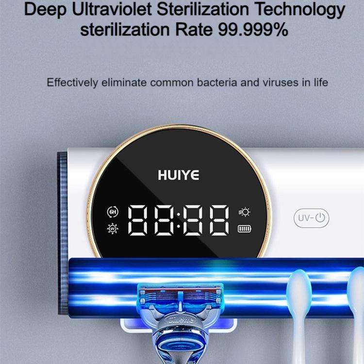 HUIYE UV Toothbrush And Razor Sanitizer Drying Box With LCD Display Wall-Mounted No-Drill Electri...
