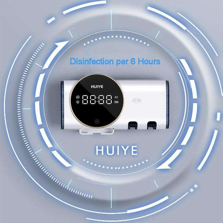 HUIYE UV Toothbrush And Razor Sanitizer Drying Box With LCD Display Wall-Mounted No-Drill Electri...