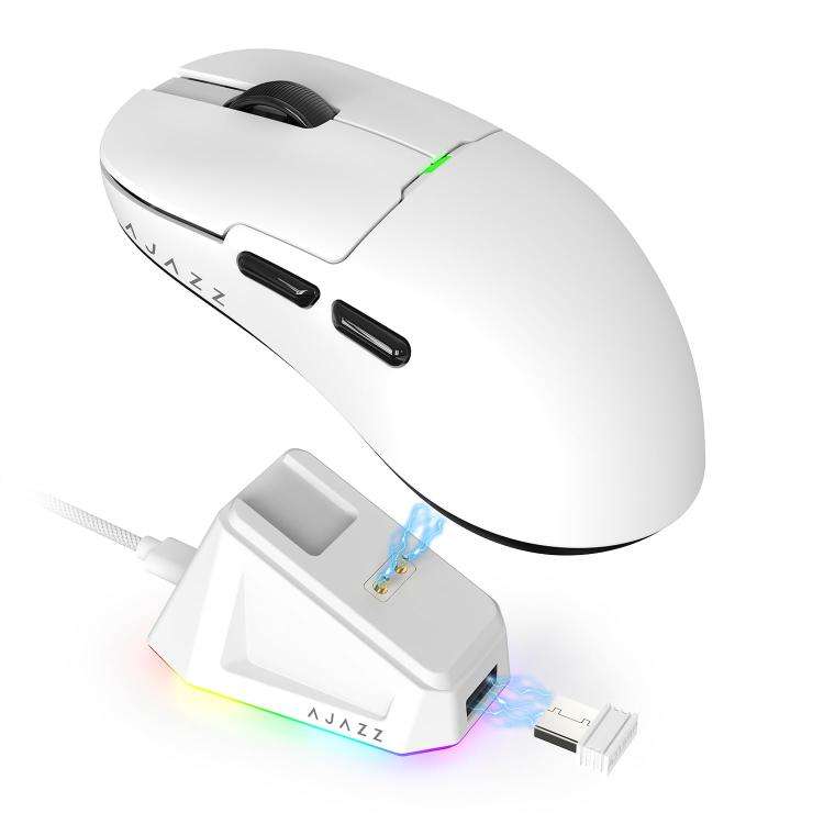 Ajazz 2.4G / Wired Dual Mode Gaming Mouse PAW3395 Chip, Spec: AJ159P With Charge Dock White