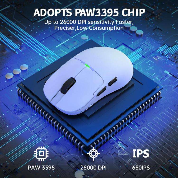Ajazz 2.4G / Wired Dual Mode Gaming Mouse PAW3395 Chip, Spec: AJ159P With Charge Dock White