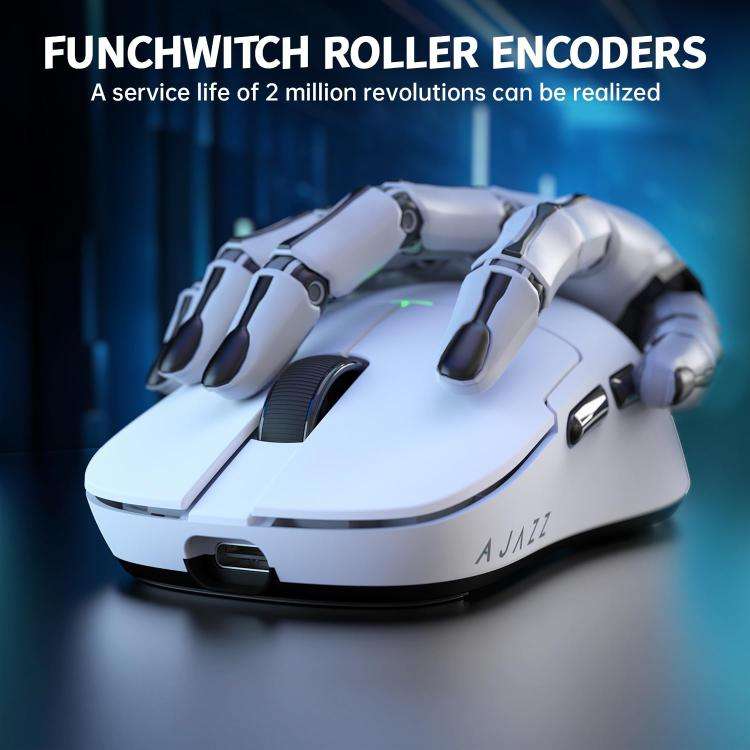 Ajazz 2.4G / Wired Dual Mode Gaming Mouse PAW3395 Chip, Spec: AJ159P With Charge Dock White