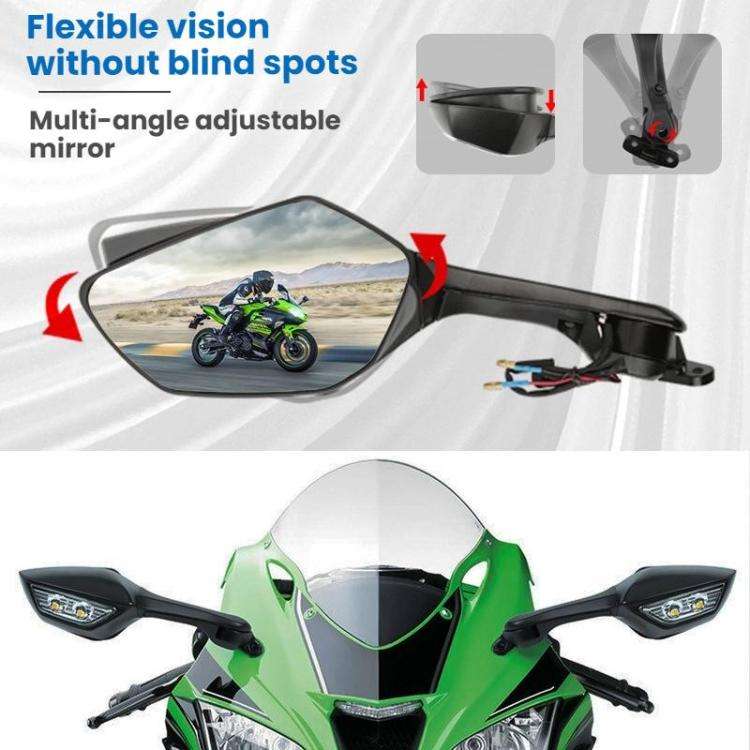 Motorcycle Rearview Mirror With LED Light For Kawasaki ZX-10R 2011-2015(1pair)