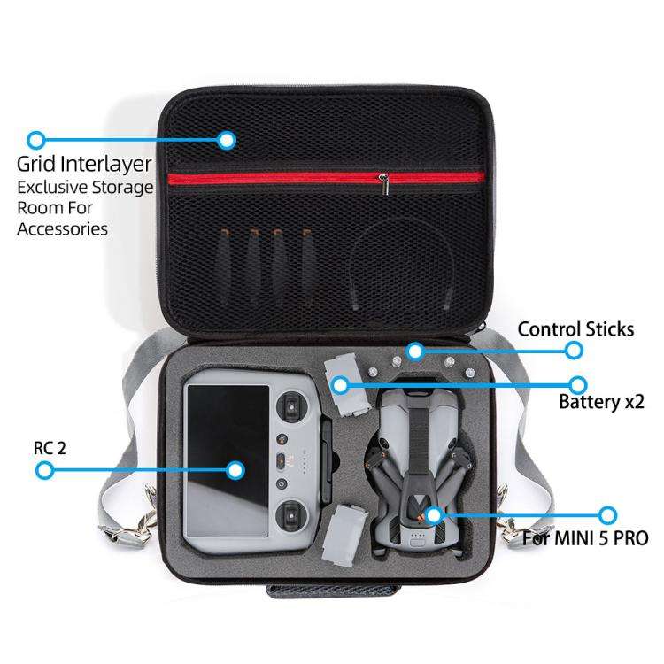 For DJI Mini 5 Pro & RC 2 / RC-N3 Remote Control Nylon Storage Bag Portable Travel Shoulder Bag(G...