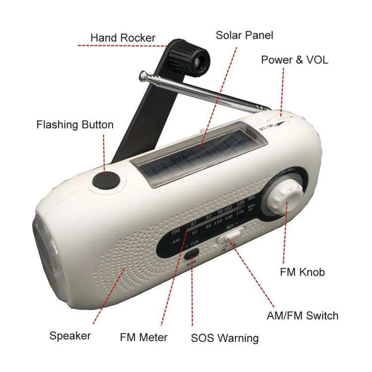 SOS Emergency Solar Hand Crank Weather Radio, No Battery, Size: US Version(Yellow)