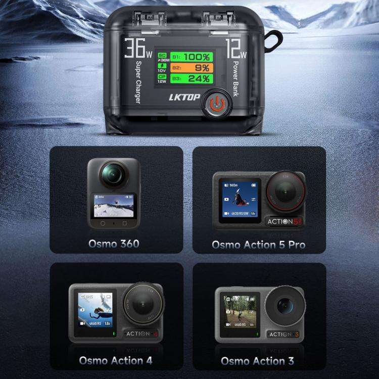 LKTOP ACG247 Multi-Functional Battery Charging Organizer For DJI Osmo 360 / Action 5 Pro / Action...