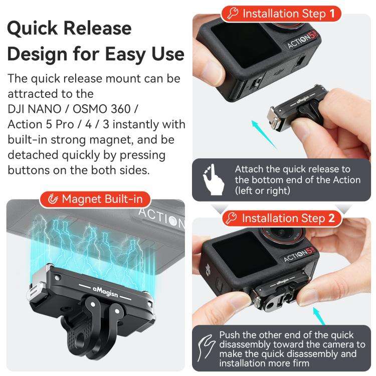 aMagisn TN11 Bidirectional Magnetic Quick Release Mount 2.0 For DJI Nano / Osmo 360 II / Osmo 360...