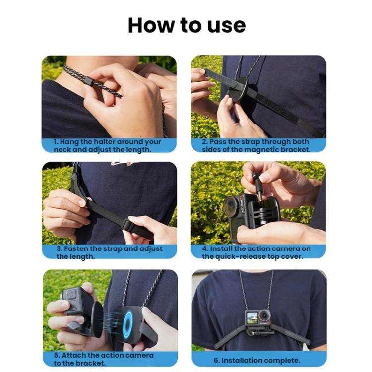 Flymile Neck-Mounted Magnetic Action Camera Bracket For DJI Osmo 360 / Pocket 3 / Action 5 Pro / ...