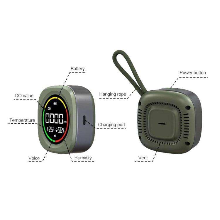 K5A 3 In1 Carbon Monoxide Temperature Humidity Detector Outdoor Portable CO Detection Alarm