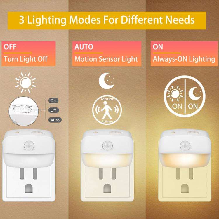 Smart Motion Sensor Night Light 3 Color Temperatures Plug-in Light for Bedroom, Hallway, Stairs U...