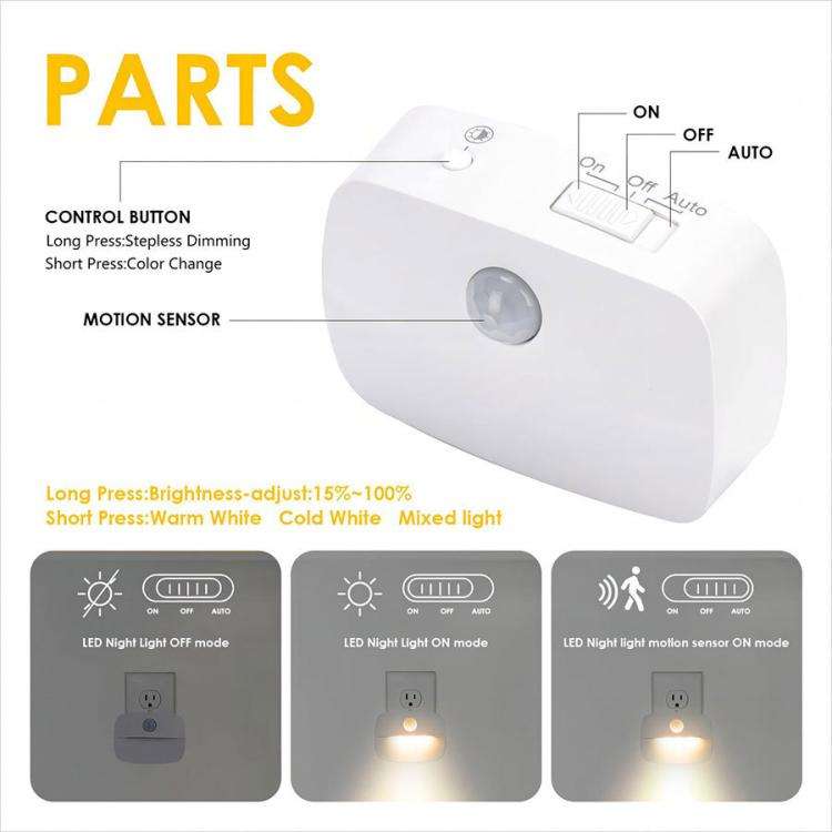 Smart Motion Sensor Night Light 3 Color Temperatures Plug-in Light for Bedroom, Hallway, Stairs U...