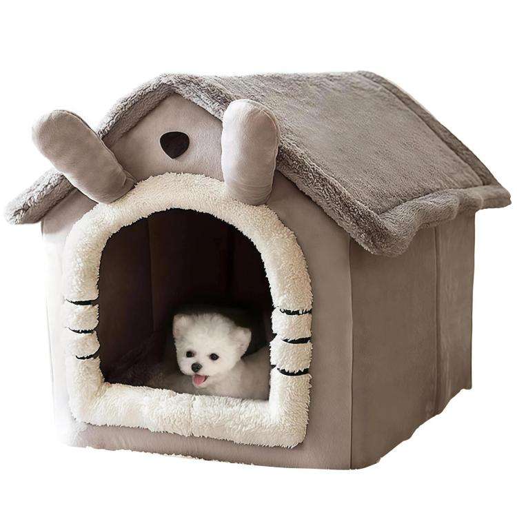 All-Season Removable And Washable Enclosed Warm Cat Bed, Size: S(Grey Long Ears)