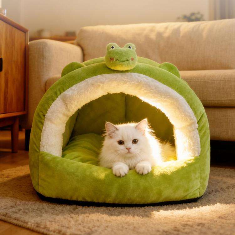 Thickened Warm Semi-Enclosed Cat Bed for Winter, Size: 55x50x36cm(Frog)