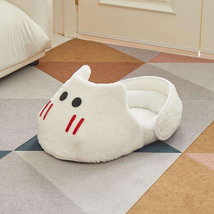 Winter-Warm Widened Semi-Enclosed Light-Blocking Pet Bed, Color: White + M