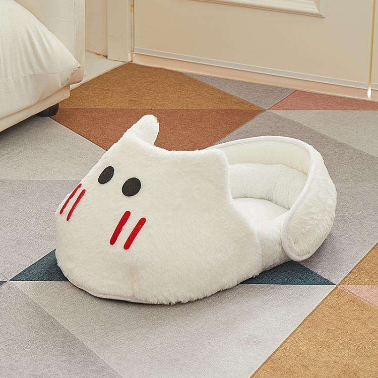 Winter-Warm Widened Semi-Enclosed Light-Blocking Pet Bed, Color: White + L