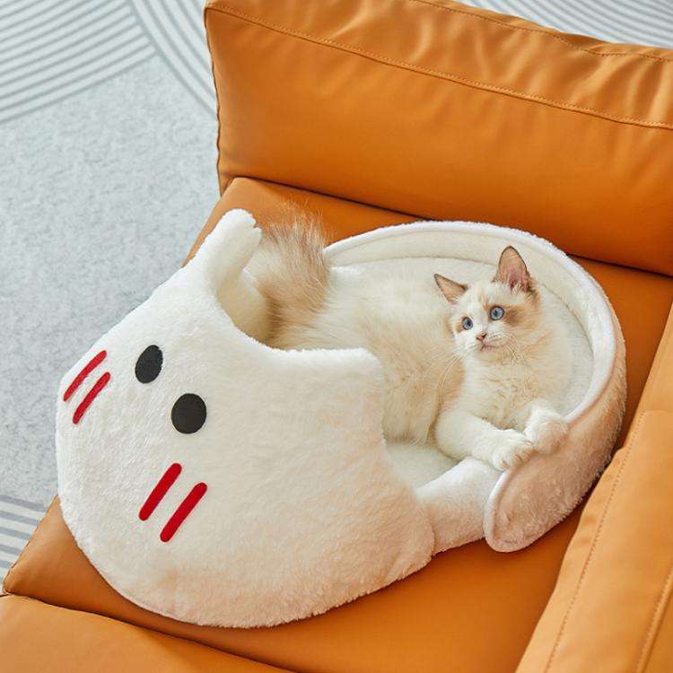 Winter-Warm Widened Semi-Enclosed Light-Blocking Pet Bed, Color: White + L