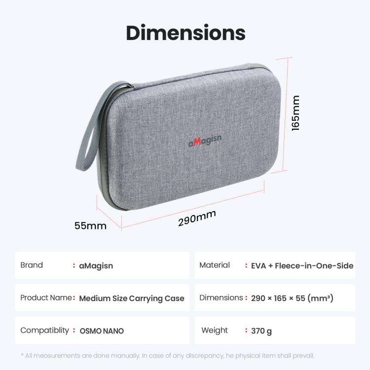For DJI Osmo Nano aMagisn Medium Hard Shell Carrying Case with Removable Foam Insert(Gray)
