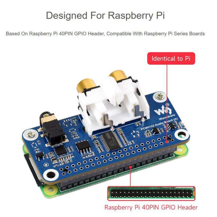 WAVESHARE PCM5122 For Raspberry Pi HIFI I2S DAC Audio Sound Card 40 Pin GPIO Interface Stereo Enc...