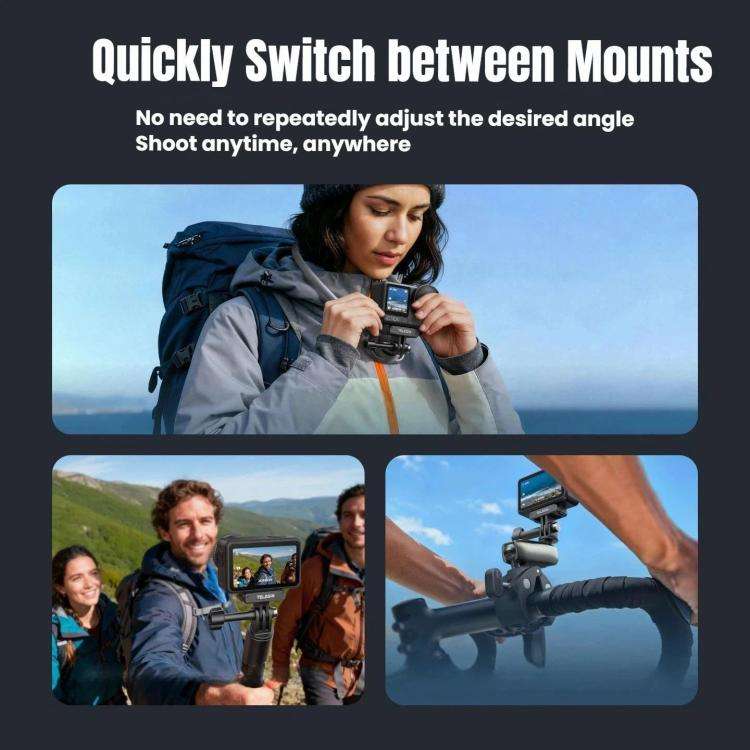 For DJI Osmo Action 6 TELESIN Magnetic Quick-release Adapter Mount Two-Claw Base(Black)