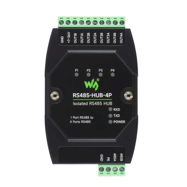 WAVESHARE RS485-HUB-4P Industrial Isolated 4CH Hub Rail Wide Baud Rate Repeater