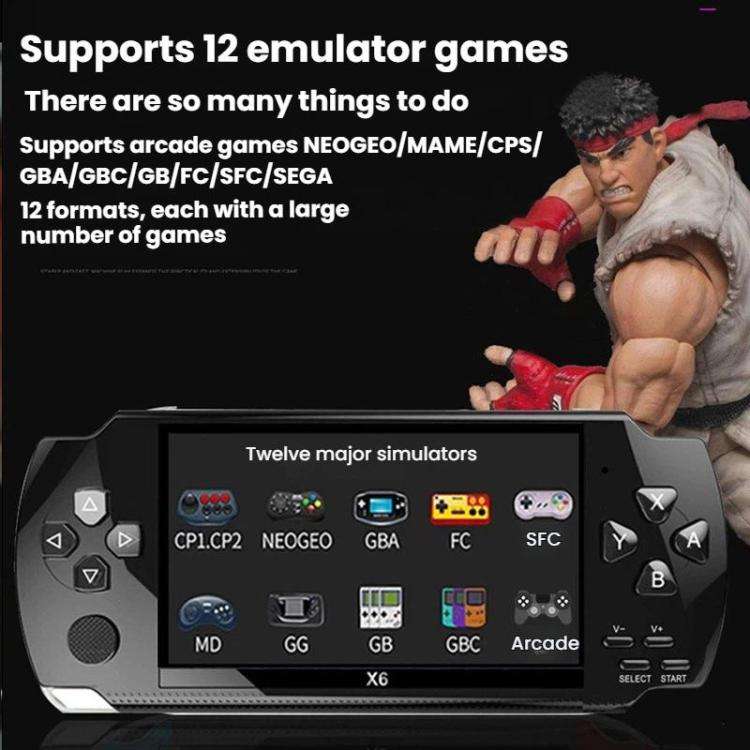 X6 Pocket Gaming Console 4.3 Inch HD Gaming Handheld, Spec: 32G No Camera(Black)