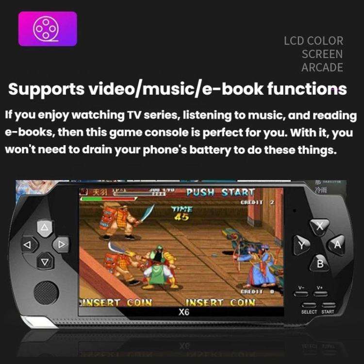 X6 Pocket Gaming Console 4.3 Inch HD Gaming Handheld, Spec: 32G No Camera(Black)