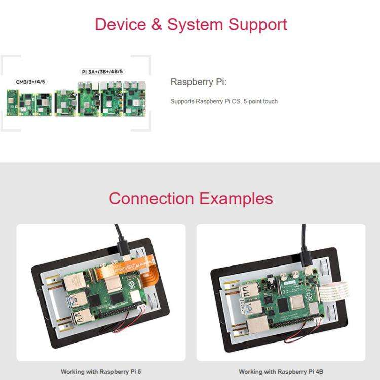 For Raspberry Pi WAVESHARE 5 inch Capacitive 5-point Touch IPS Display 2