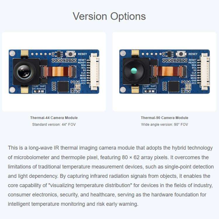 WAVESHARE 80x62 Pixel Non-Contact Infrared Thermal Imaging Sensor With Motion Detection, Version:...