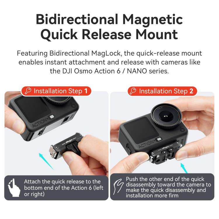 For DJI Osmo Action 6/Nano aMagisn Bidirectional Magnetic Quick Release Adapter  2.0(Black)