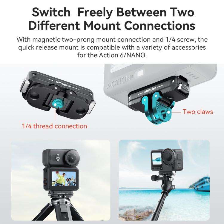 For DJI Osmo Action 6/Nano aMagisn Bidirectional Magnetic Quick Release Adapter  2.0(Black)