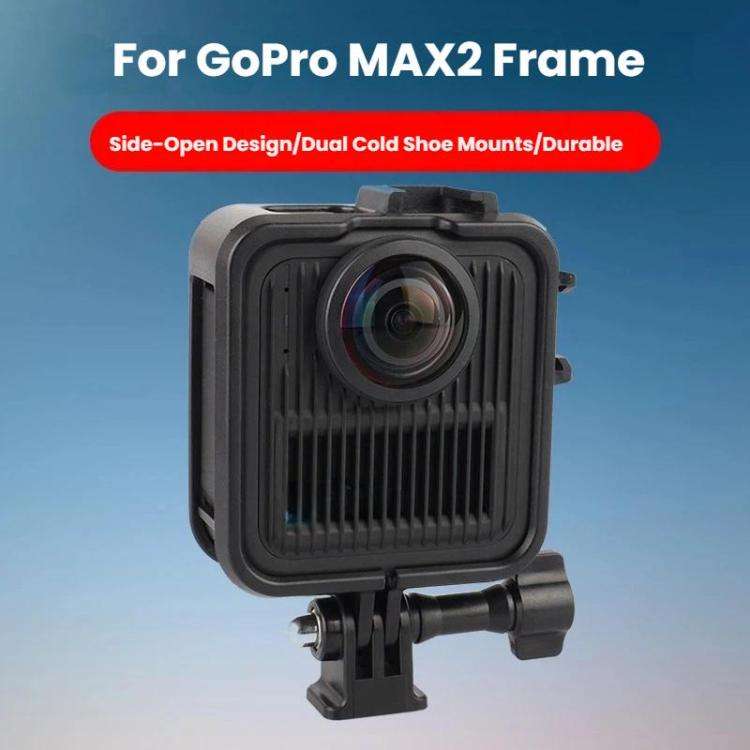 For GoPro MAX2 Plastic Frame Side-Open Protective Cage with Dual Cold Shoe Mounts