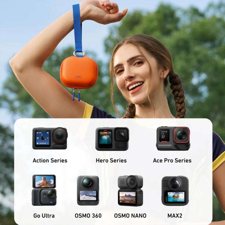 TELESIN DisAdv Mini Hard Shell Carrying Case For Action Cameras Universal Storage Bag With Wrist ...