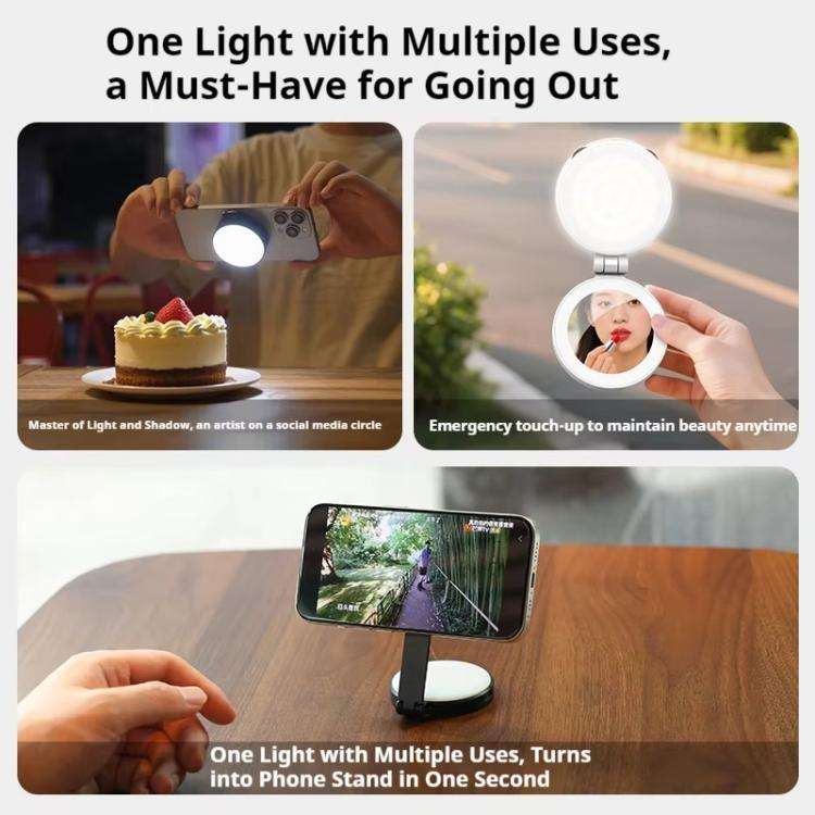 VRIG Magnetic Extendable Phone Fill Light With Mirror Foldable 2-In-1 Selfie Light Converts To St...
