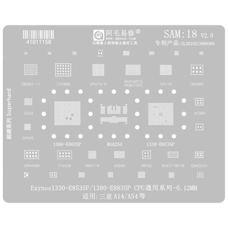 AMAOE For Samsung BGA Reballing Stencil Soldering Repair Tool, Model: SAM18 A14/A54