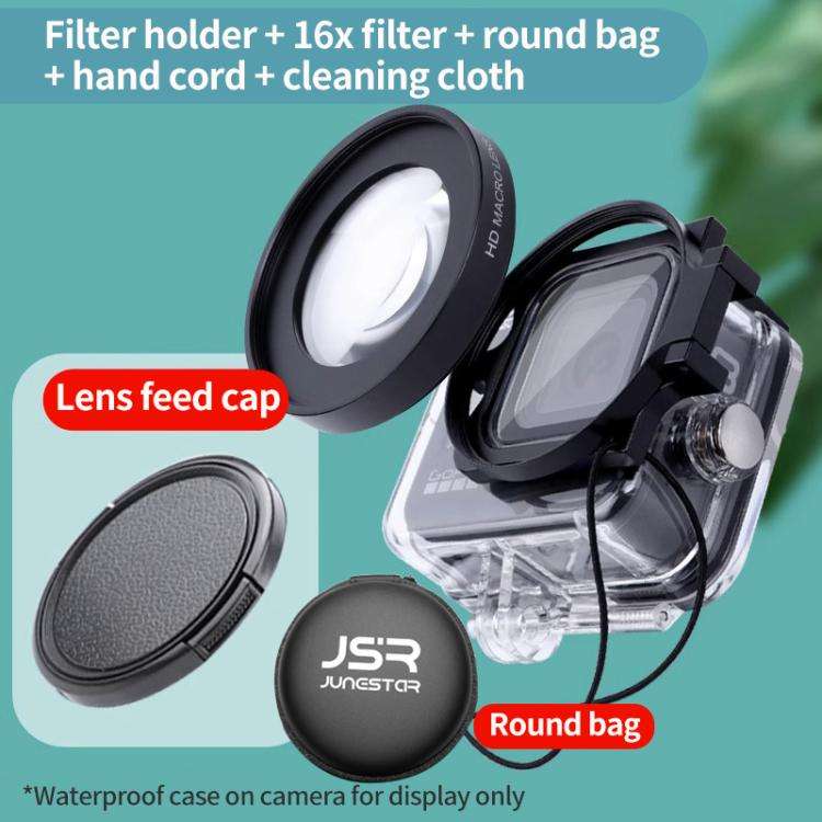 JSR 16X Macro Filter With Adapter Ring For GoPro HERO13/12/11/10/9/8 Black Action Camera