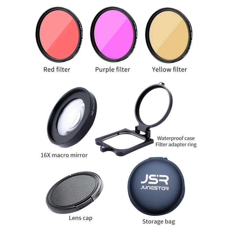 JSR 16X Macro Filter With Adapter Ring For GoPro HERO13/12/11/10/9/8 Black Action Camera
