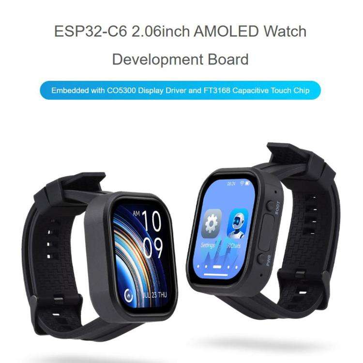 WAVESHARE ESP32-C6 2.06 Inch AMOLED Touch Watch Development Board, 410x502 Pixels, Spec: With Lit...