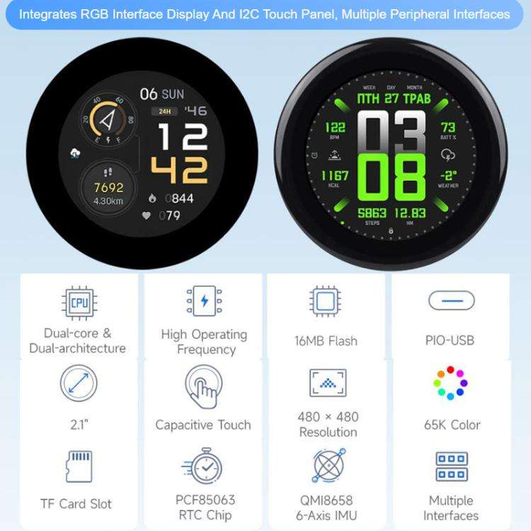WAVESHARE RP2350 2.1 Inch Capacitive Touch Round Display Development Board, Spec: Flat