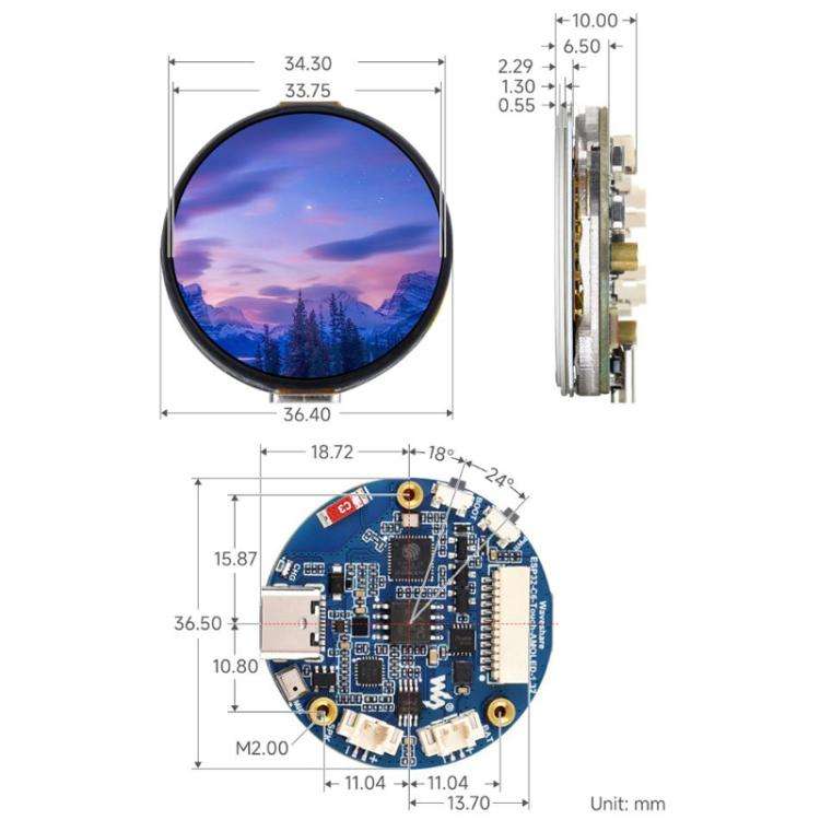WAVESHARE ESP32-C6 1.32 Inch AMOLED Round Touch Display Development Board