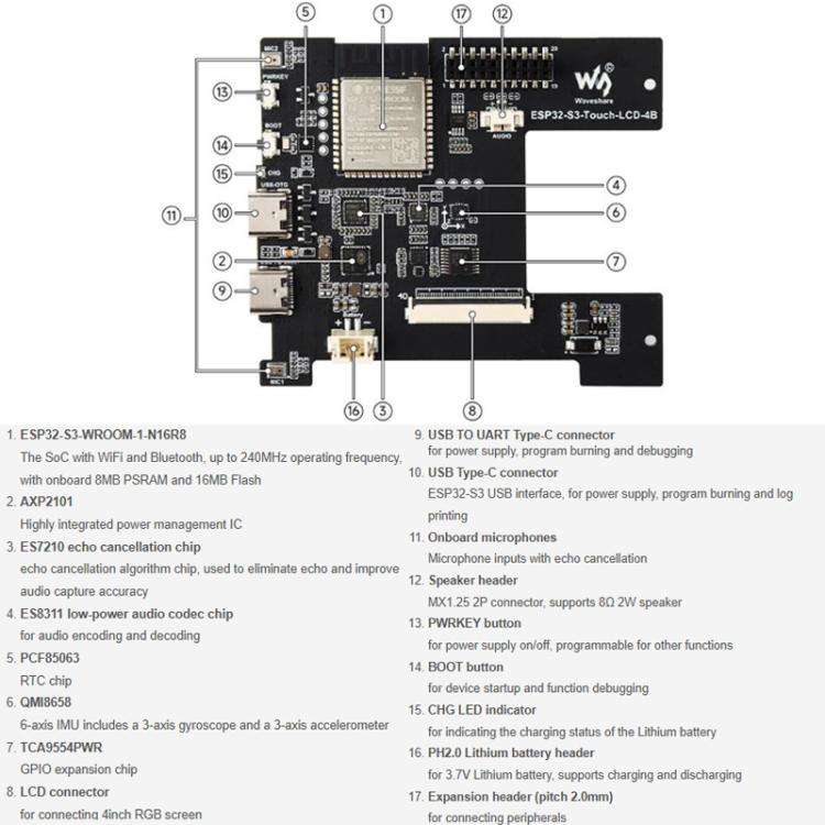 WAVESHARE ESP32-S3-Touch-LCD-4B 4 Inch Smart 86 Box, 5-Point Touch, RGB Interface(32052)