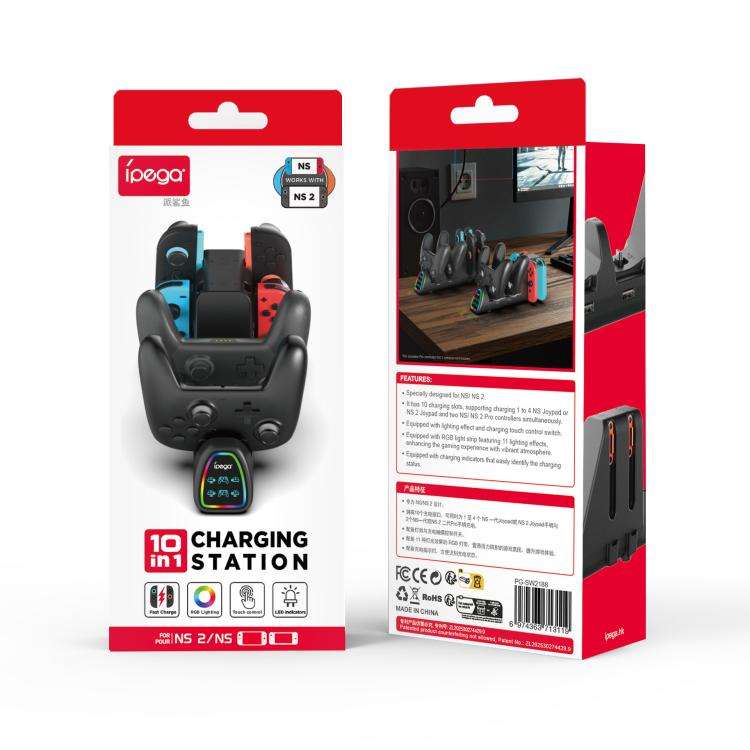 ipega 10-in-1 Charging Dock for Nintendo Switch 2 / Switch Joy-Con & Switch 2 Pro Controllers