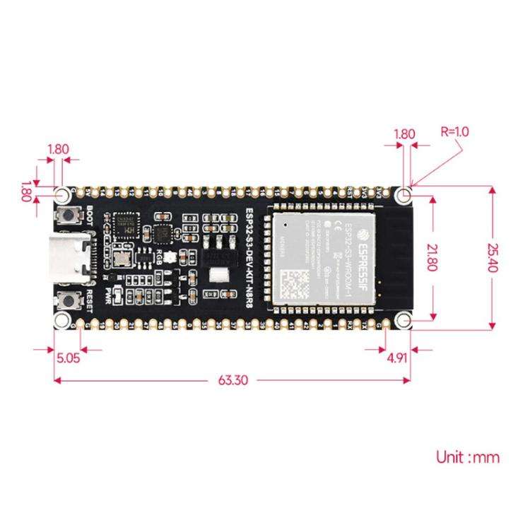 WAVESHARE ESP32-S3-DEV-KIT-N8R8 Microcontroller 2.4GHz Wi-Fi Development Board, 240MHz Dual Core ...