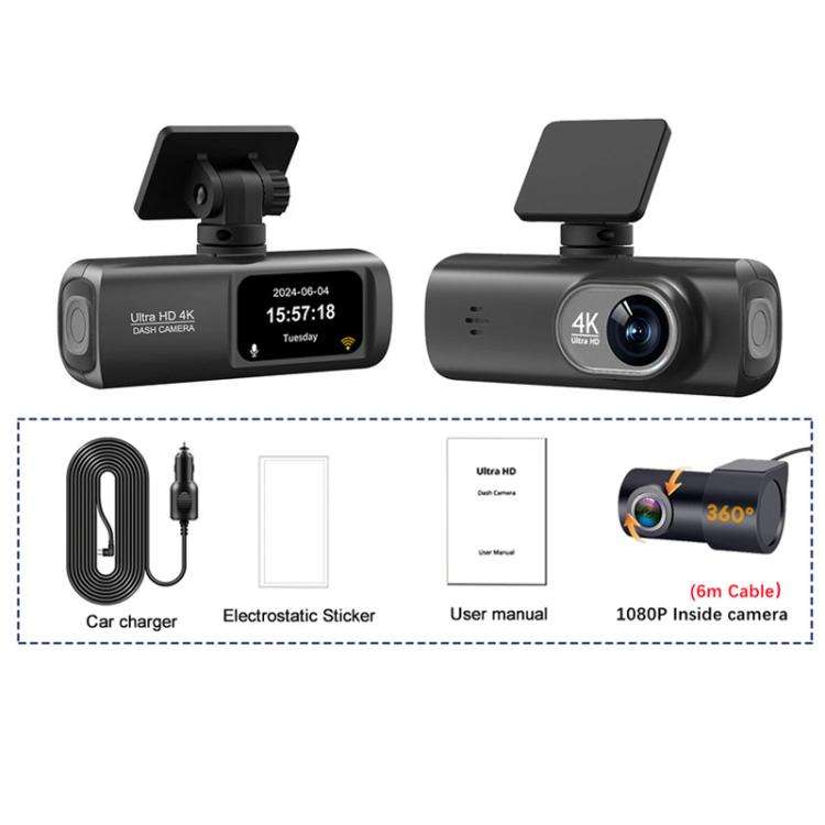4K Dual Recording WiFi Smartphone Connected Car Dash Cam, Specification: Front+Inside