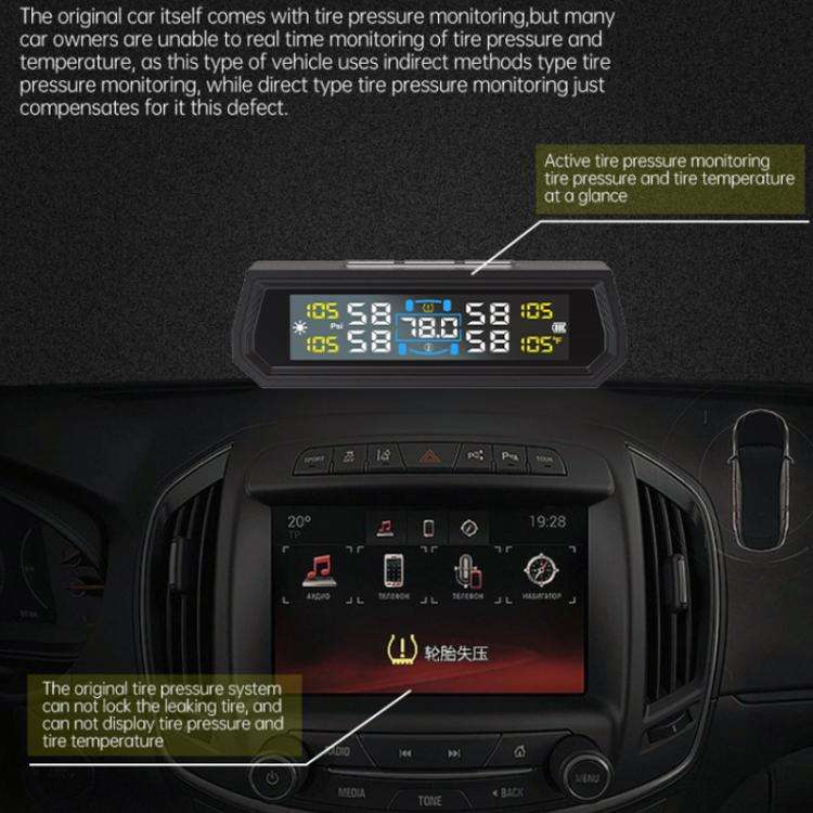Solar-Powered Ambient Temperature Tire Pressure Monitor, Version: English(External)