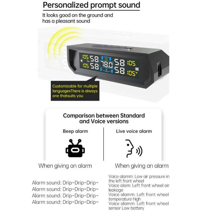 Solar-Powered Ambient Temperature Tire Pressure Monitor, Version: English(External)